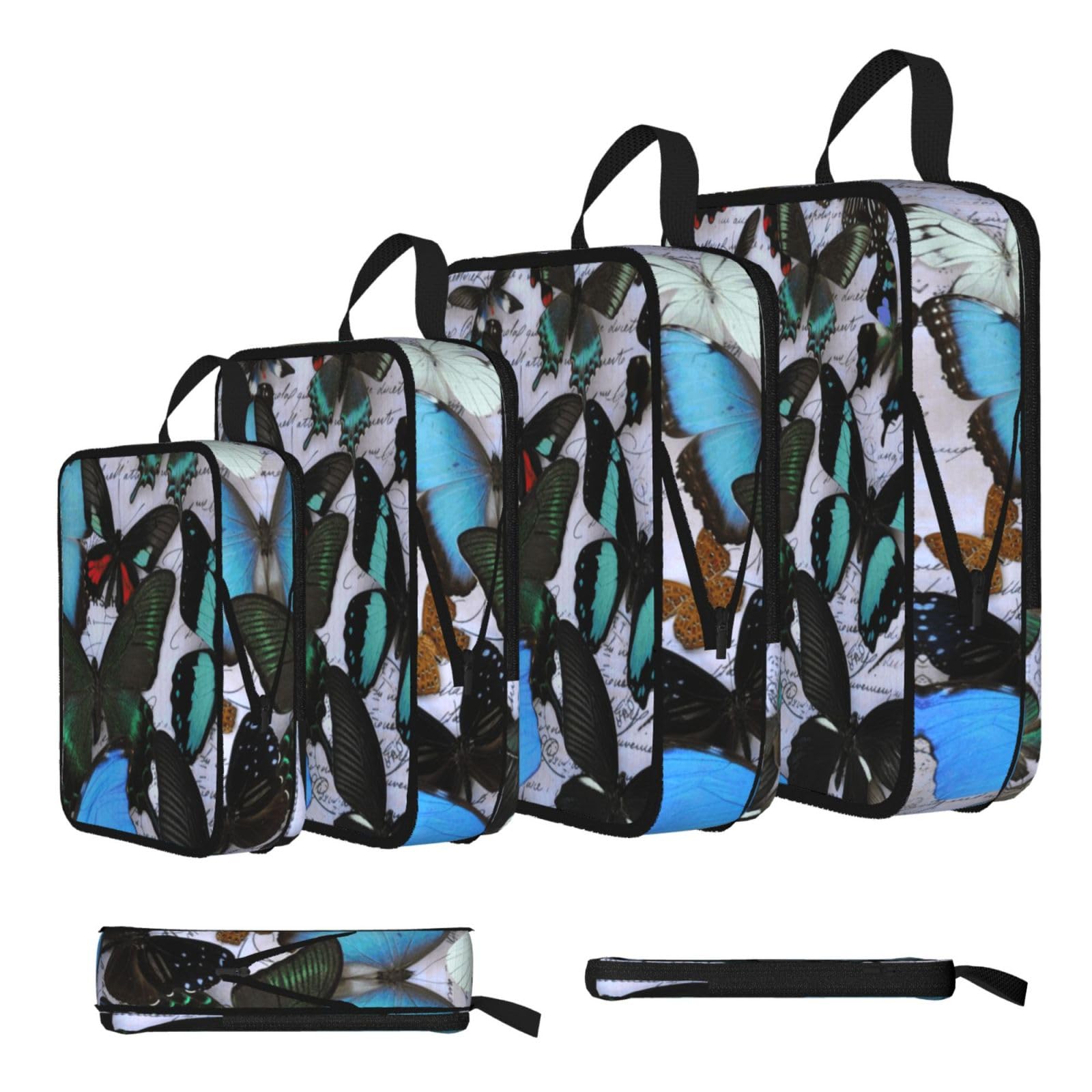 Butterfly Print 4 Set Compression Packing Cubes For Suitcases,Expandable Storage Bags Organizers