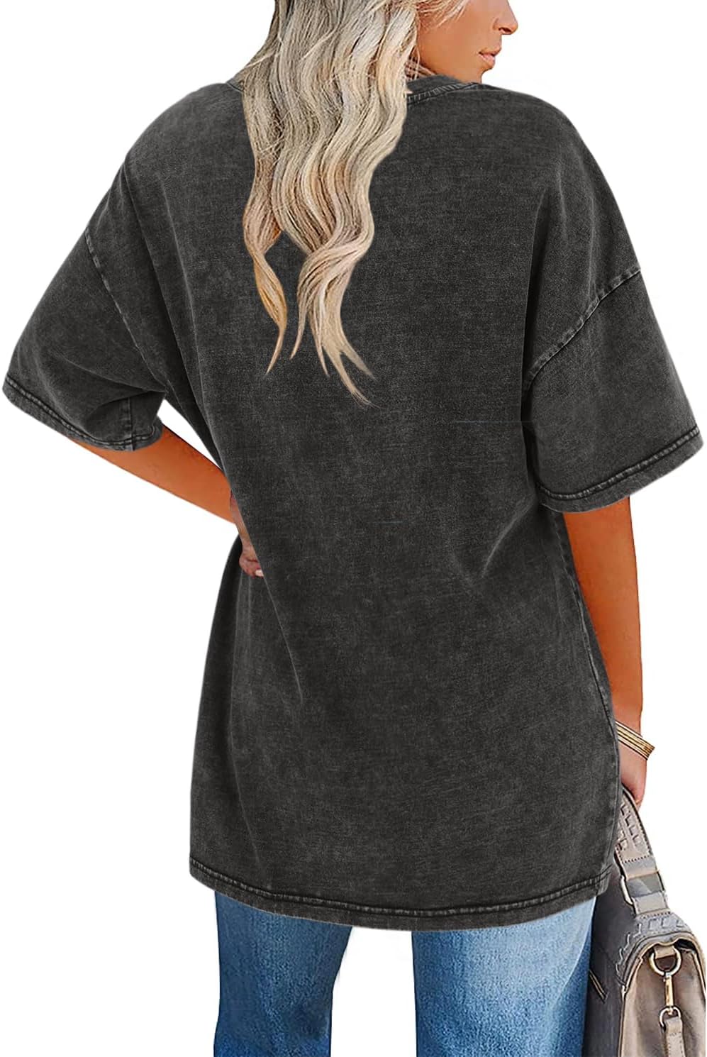 Imily Bela Womens Oversized T Shirts Vintage Cotton Tees Crewneck Short Sleeve Washed Summer Tunic Tops - Image 2