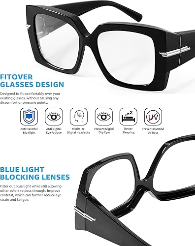 Miniatura 5 de LVIOE Lentes de bloqueo de luz azul para mujer, anteojos cuadrados transparentes de gran tamaño para usar sobre anteojos LB7519