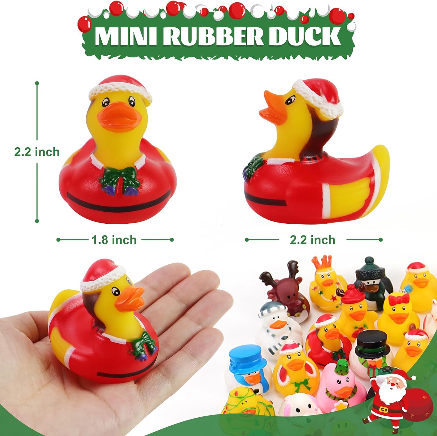 50Pcs Christmas Rubber Ducks for Boys, Girls, Kids and Toddlers,Christmas Ducks for Jeeps Ducking, Xmas Themed Duck Bathtub Pool Toys Christmas Party Favor Stocking Stuffers Gifts (Christmas, 50)