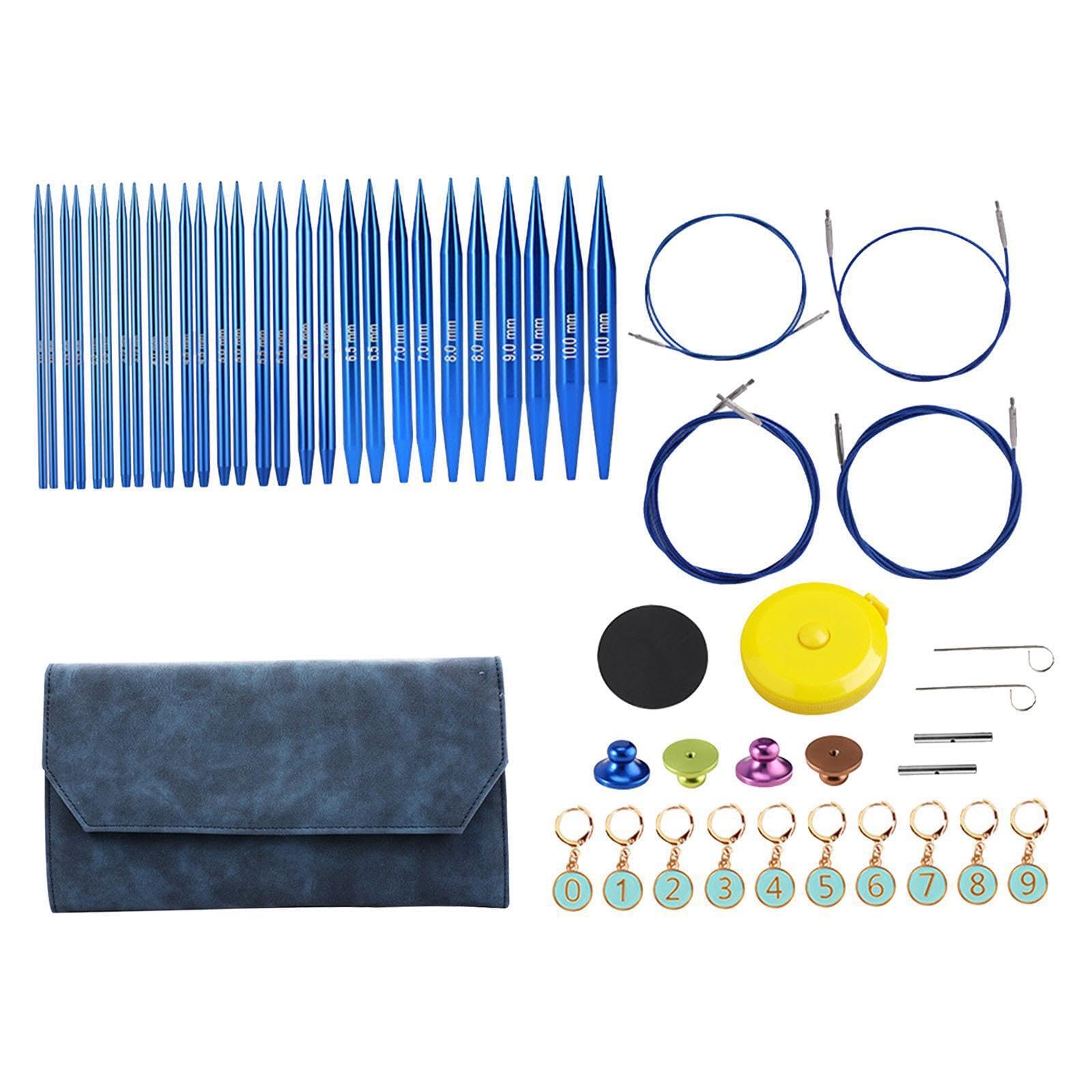 TUXCAXI Juego de agujas circulares intercambiables de aluminio premium para manualidades. El juego de agujas está hecho de aluminio tejido de bambú, Azul