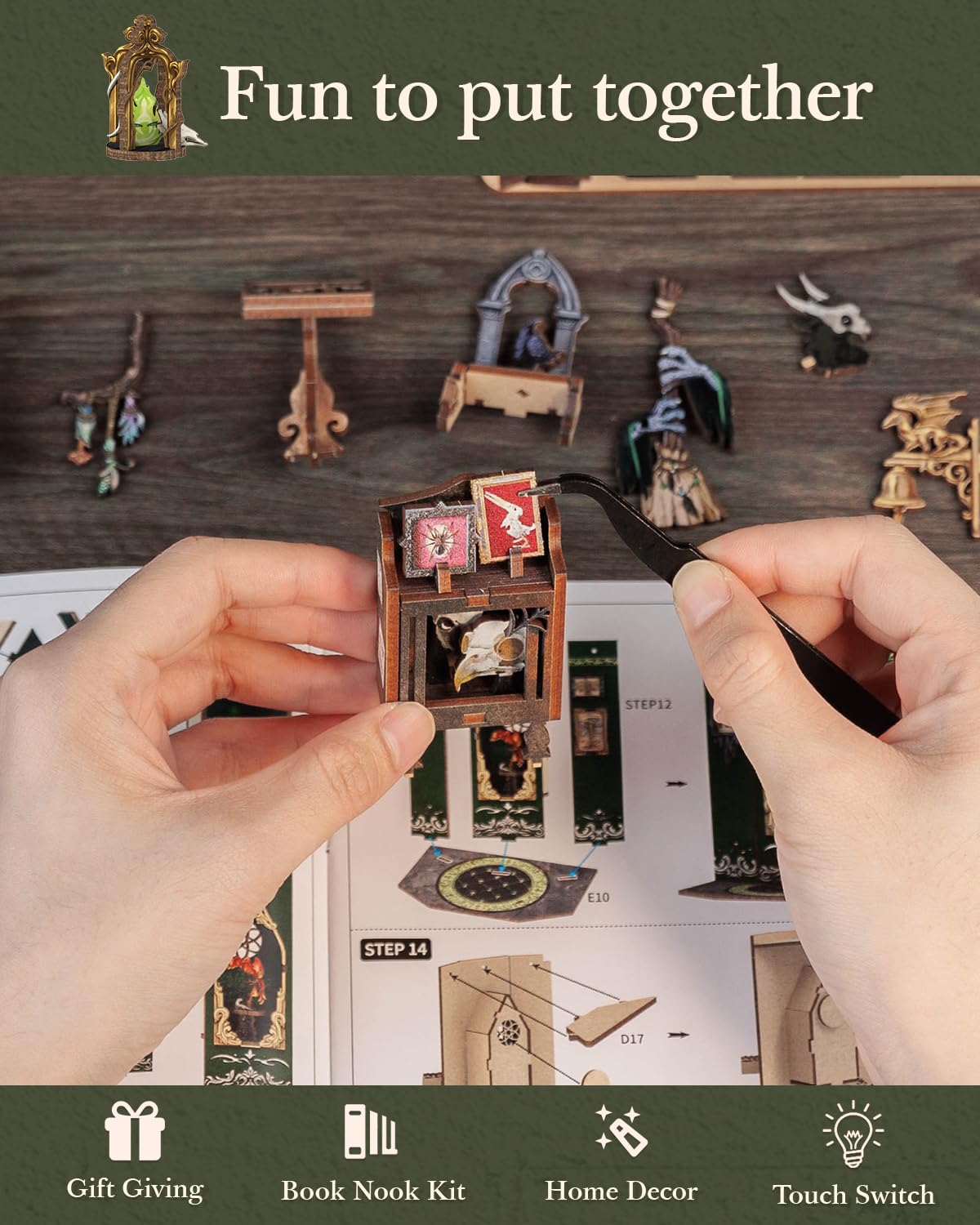 CUTEBEE Book Nook Kit - DIY Miniature House Magic Dollhouse Kit for Adults, Booknook Tiny House Bookshelf Decor 3D Wooden Puzzle, Gifts for Family, Friends (The Darkness Herbarium) 4