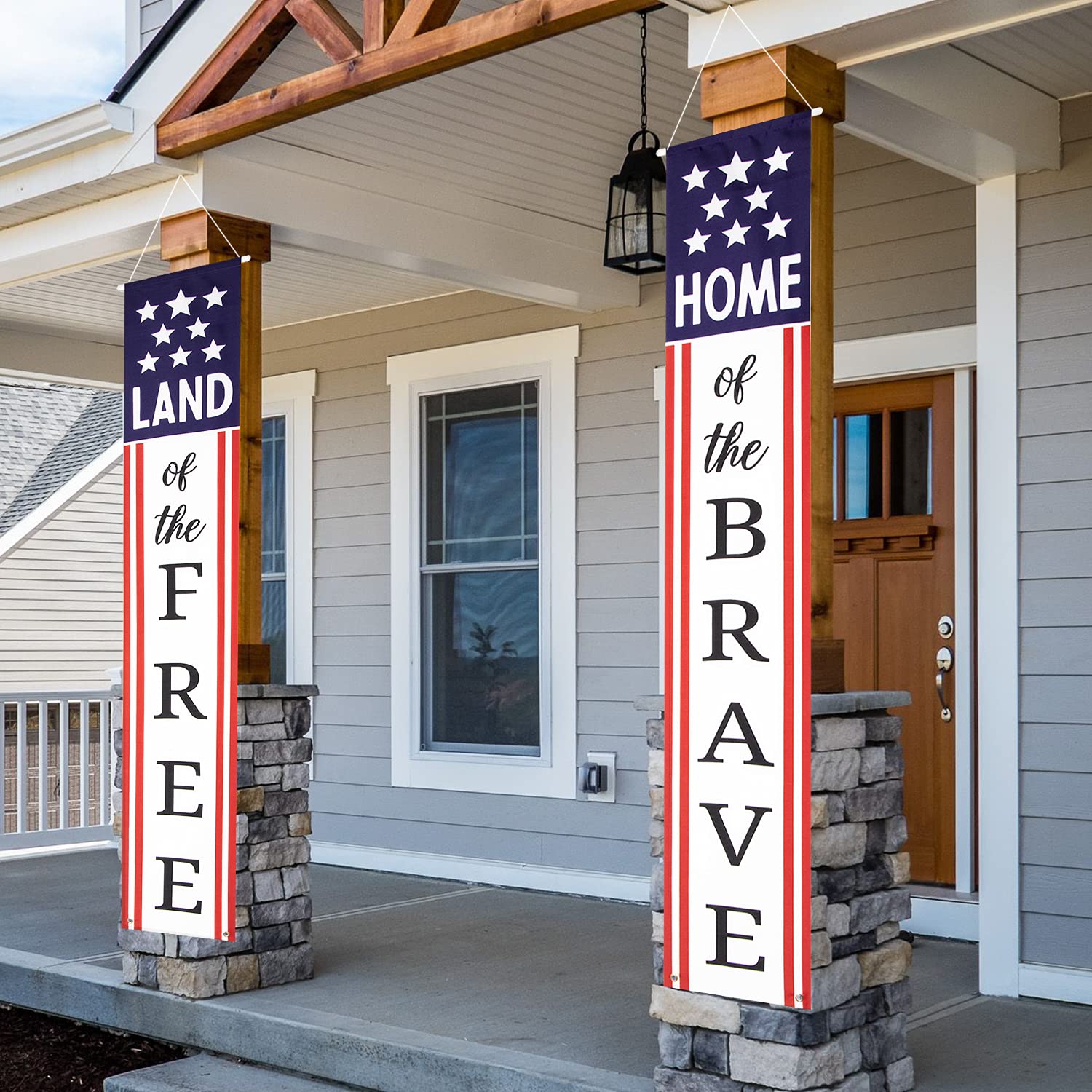 4th of July Decorations Outdoor Banners Home of the Brave Front Door Porch Yard Sign Indoor Wall Decorative Hanging Banner Patriotic Party Supplies