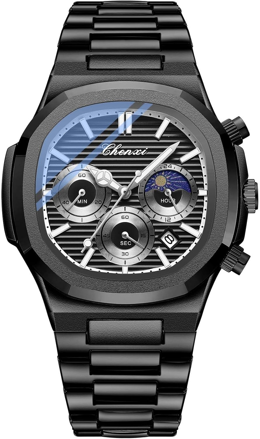 Avaner Men's Stainless Steel Watches: Multifunctional Quartz Wrist Watch with Luminous Hands and Three-Eye Dials