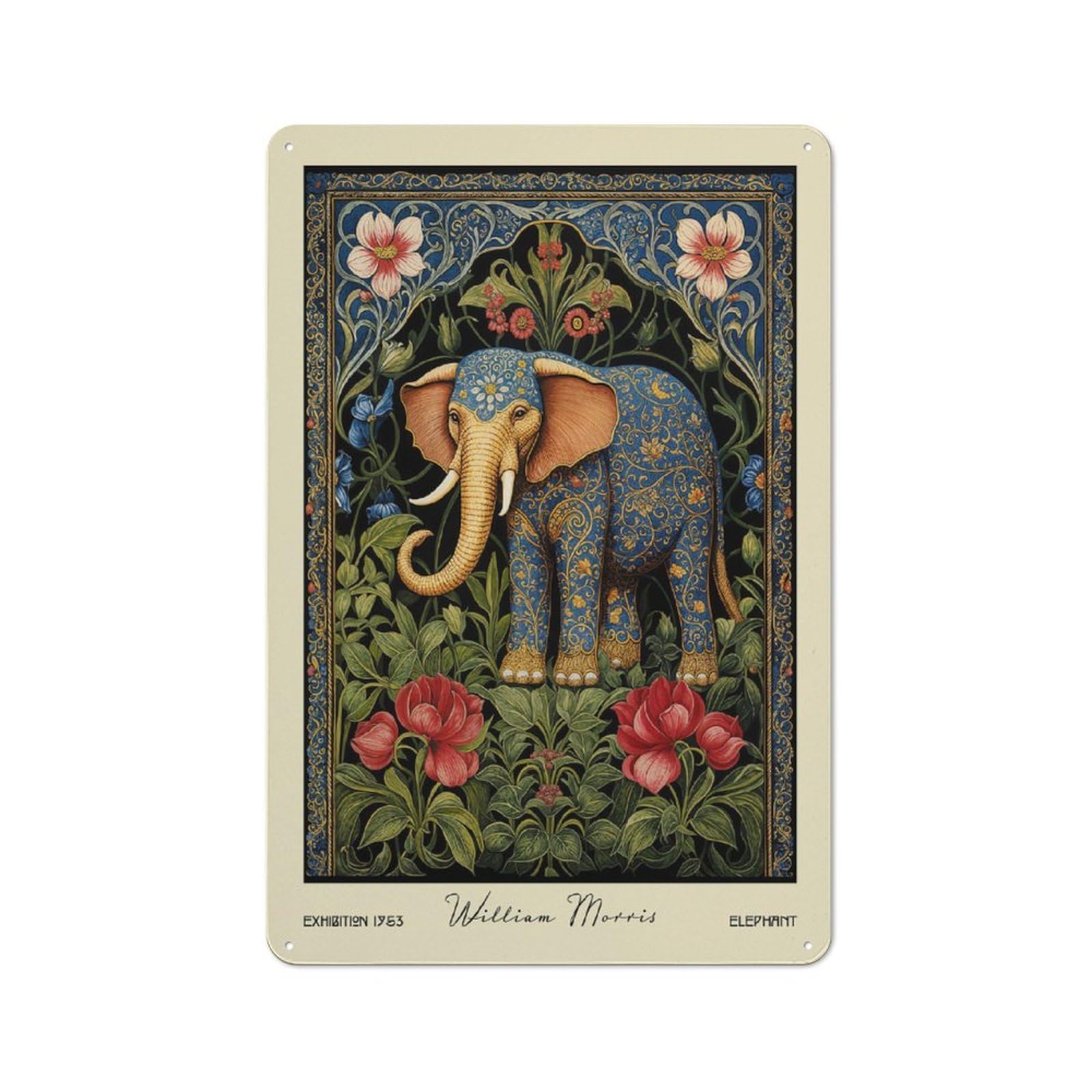 Junmoney Style-2 Vintage Tin Sign 30X20cm With William Morris Elephant Floral For Guest Room Or Hallway, For Retro Home Interiors, For Garage And Workshop Walls