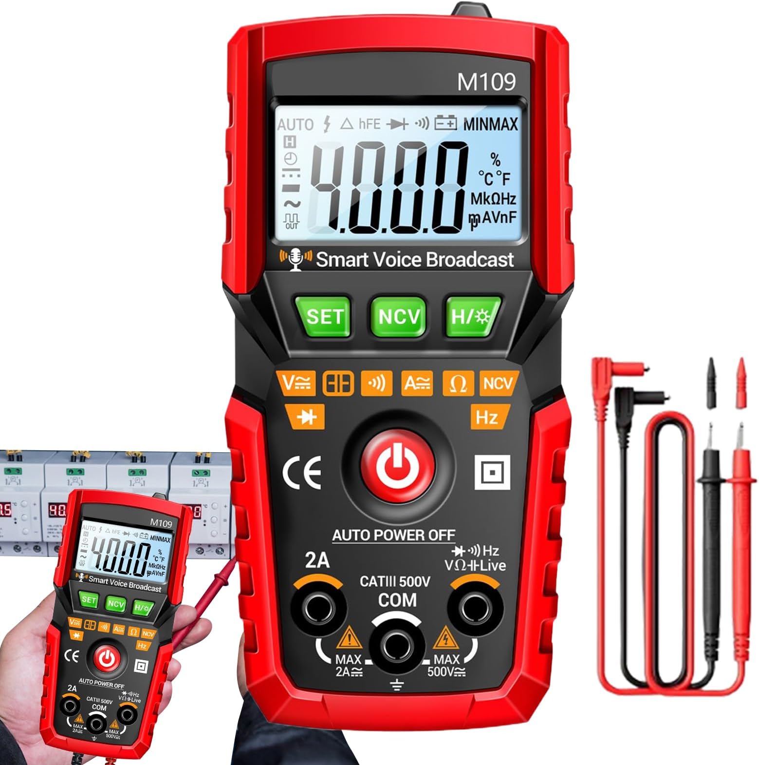 Voltage Tester Multimeter - 4000-count Current Voltage Tester,Electricity Testing Device with Auto Voice Broadcast for Electricians Household Outlet Automotive Battery Repair Equipment Debugging