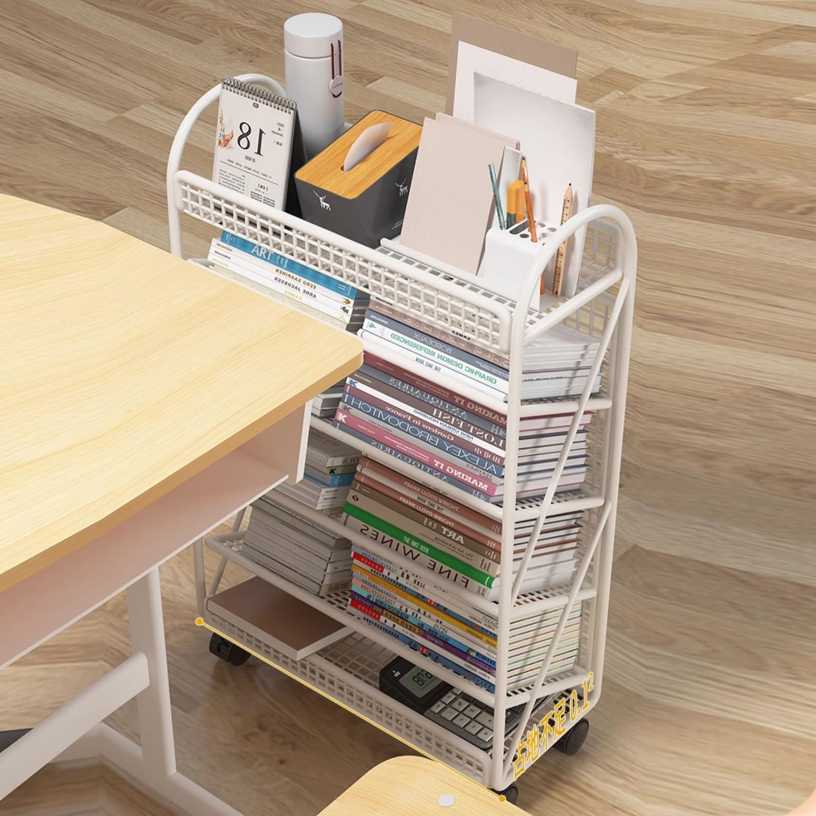 Chariot à étagères roulantes, chariot de bibliothèque mobile, étagères de rangement mobiles multifonctionnelles, avec roulettes verrouillables, pour bureau, cuisine, salle de classe