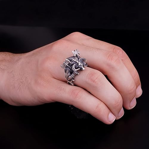 Miniatura 7 de Taurus Ring, Zodiac Ring, Rodeo Ring, Fighting Bull Silver Ring, Zodiac Signet Ring, Redbull Ring, The Minotaur, Minotaur Silver Ring