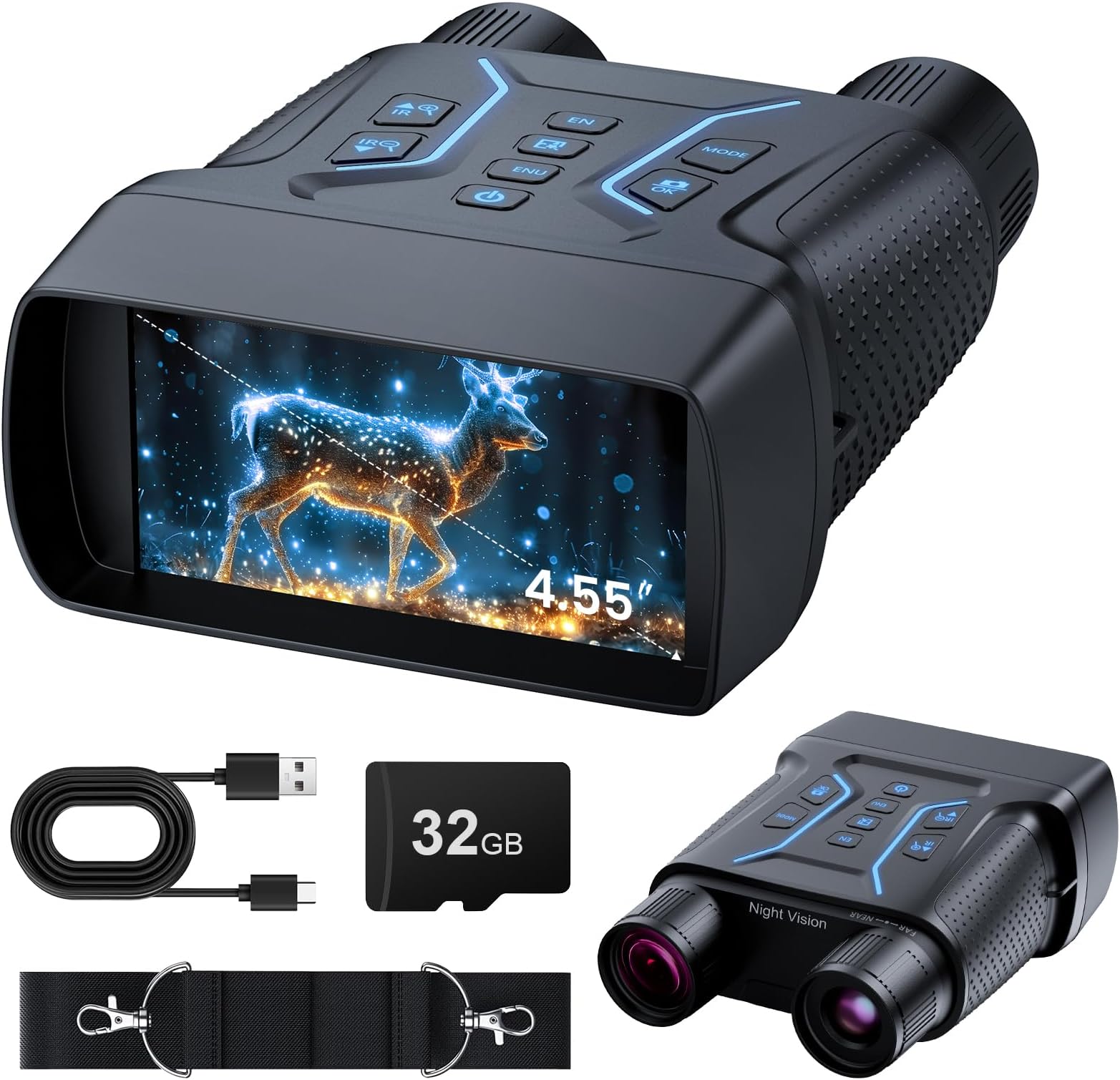Upgraded Night Vision Goggles, 4k Night Vision Binoculars, 4.55" Large Display, 1312 FT Full Dark, 32GB, 8X Digital Zoom, 36MP 7-L IR Night Vision for Camping, Bird Watching, Hunting, Gifts for Dad