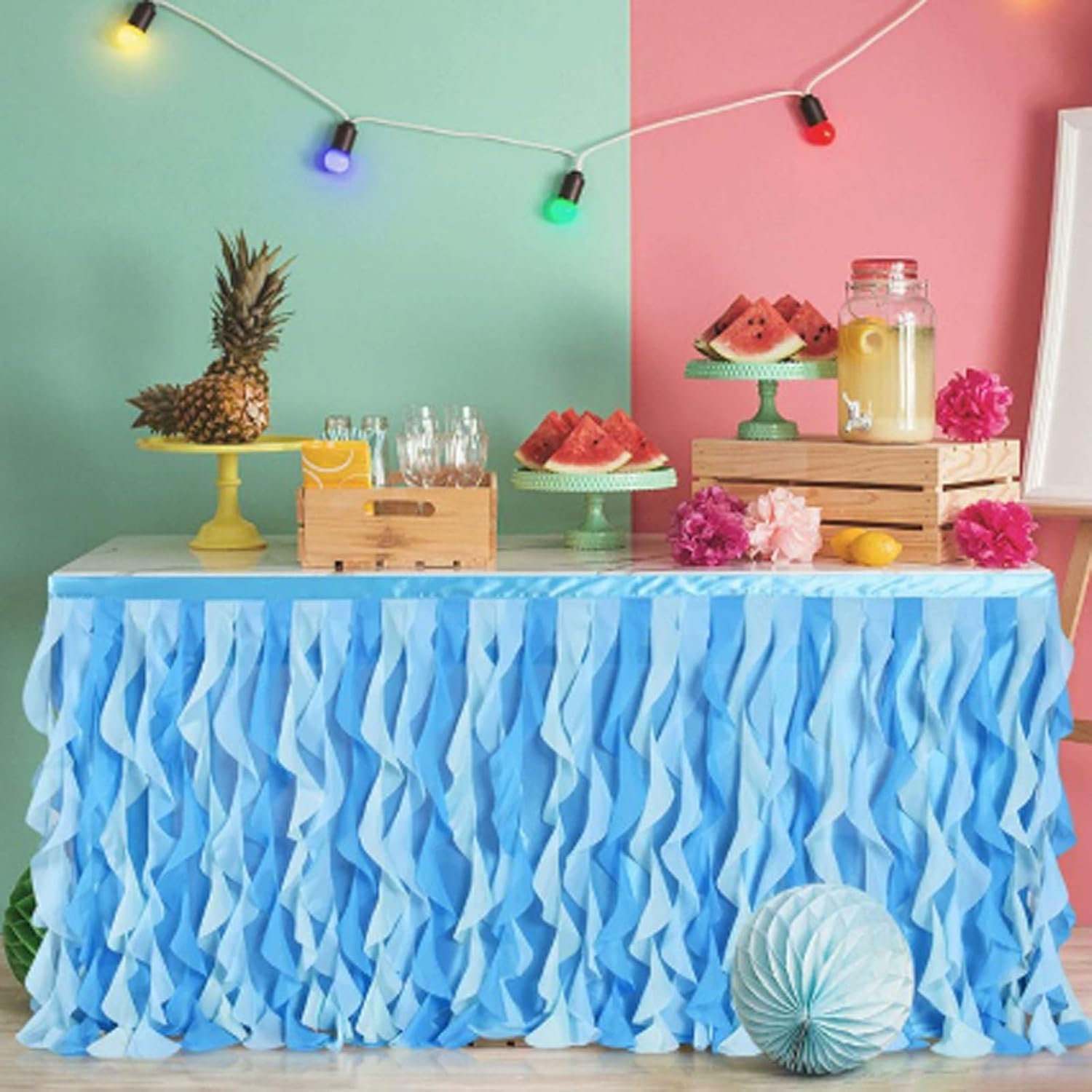 Tulle Curly Willow Table Skirt Decorations, White Ruffle Table Skirt for Wedding Bridal Shower Birthday Party Decorations(Style 8,8ft/243cm)