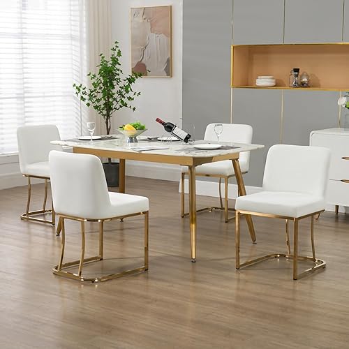 Miniatura 5 de Juego de 2 sillas de comedor tapizadas, sillas de comedor modernas de terciopelo con respaldomarco de metal dorado, sillas de cocina y comedor,