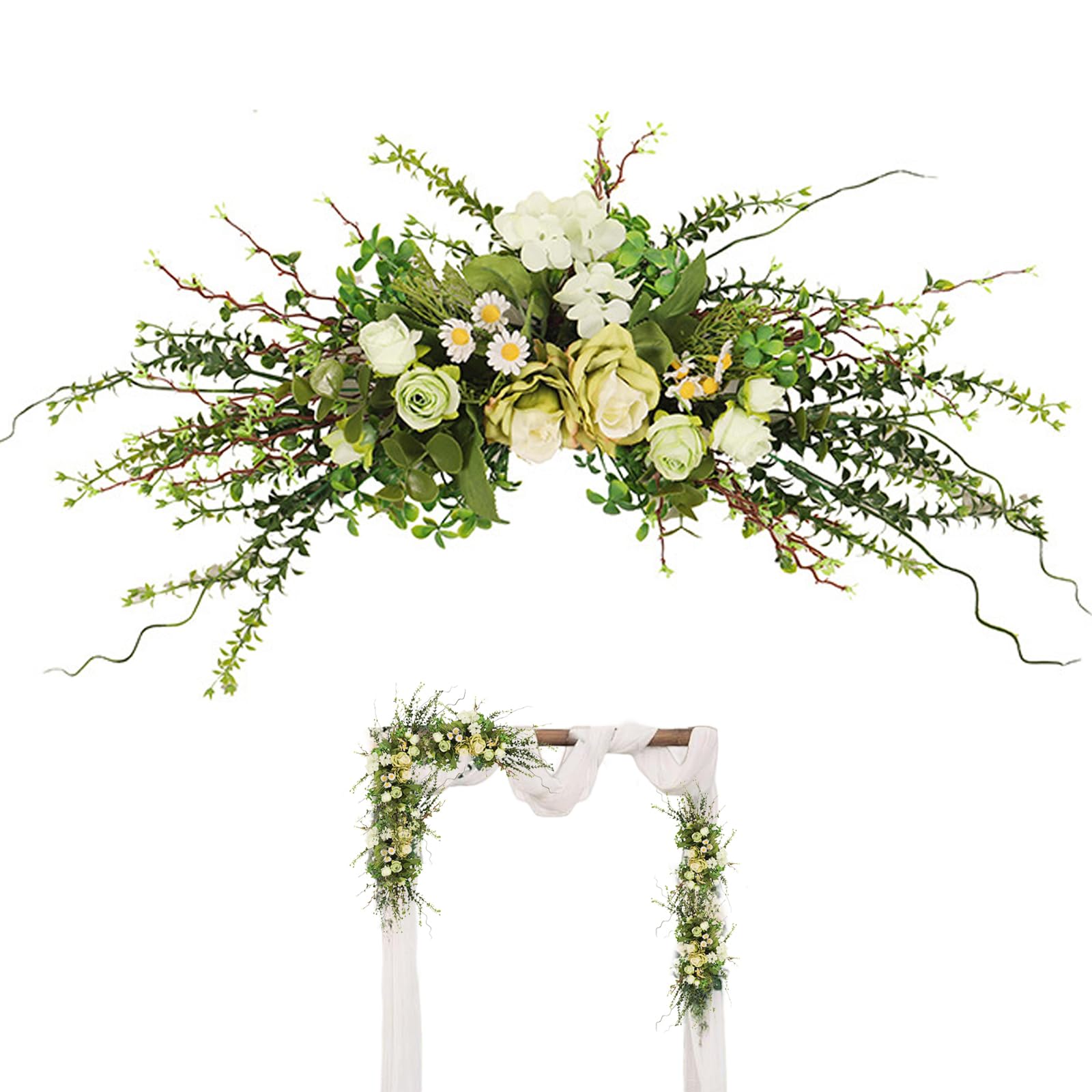 Veesper Green Floral Swag, 24 Inch Lifelike Eucalyptus Rose Wedding Arch Flowers, Artificial Floral Arch, Ery Swag For Wedding Ceremony Front Door Wall Decor..