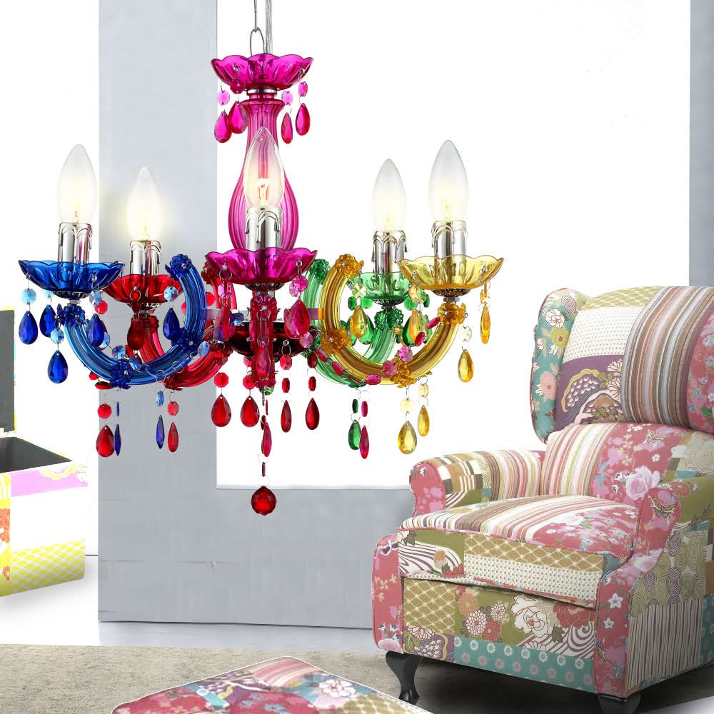 Kronleuchter Hänge Leuchte Decken Pendel Lampe Ess Zimmer Beleuchtung Luster bunt Globo 63118-5