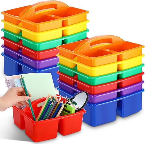 Irenare Organizador de plástico de color arcoíris para niños, organizador de almacenamiento apilable con asa, caja de almacenamiento portátil para