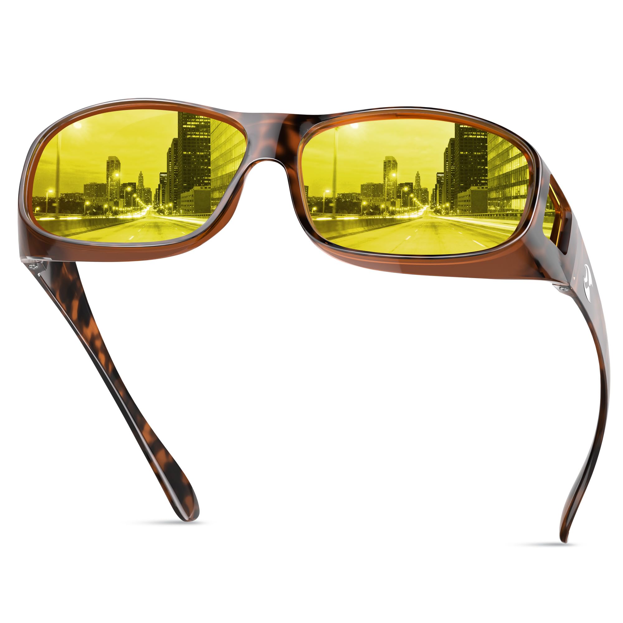suoso Night Driving Glasses Fit Over Eyeglasses for Men Women Polarized Anti Glare Night Vision Glasses HD Yellow