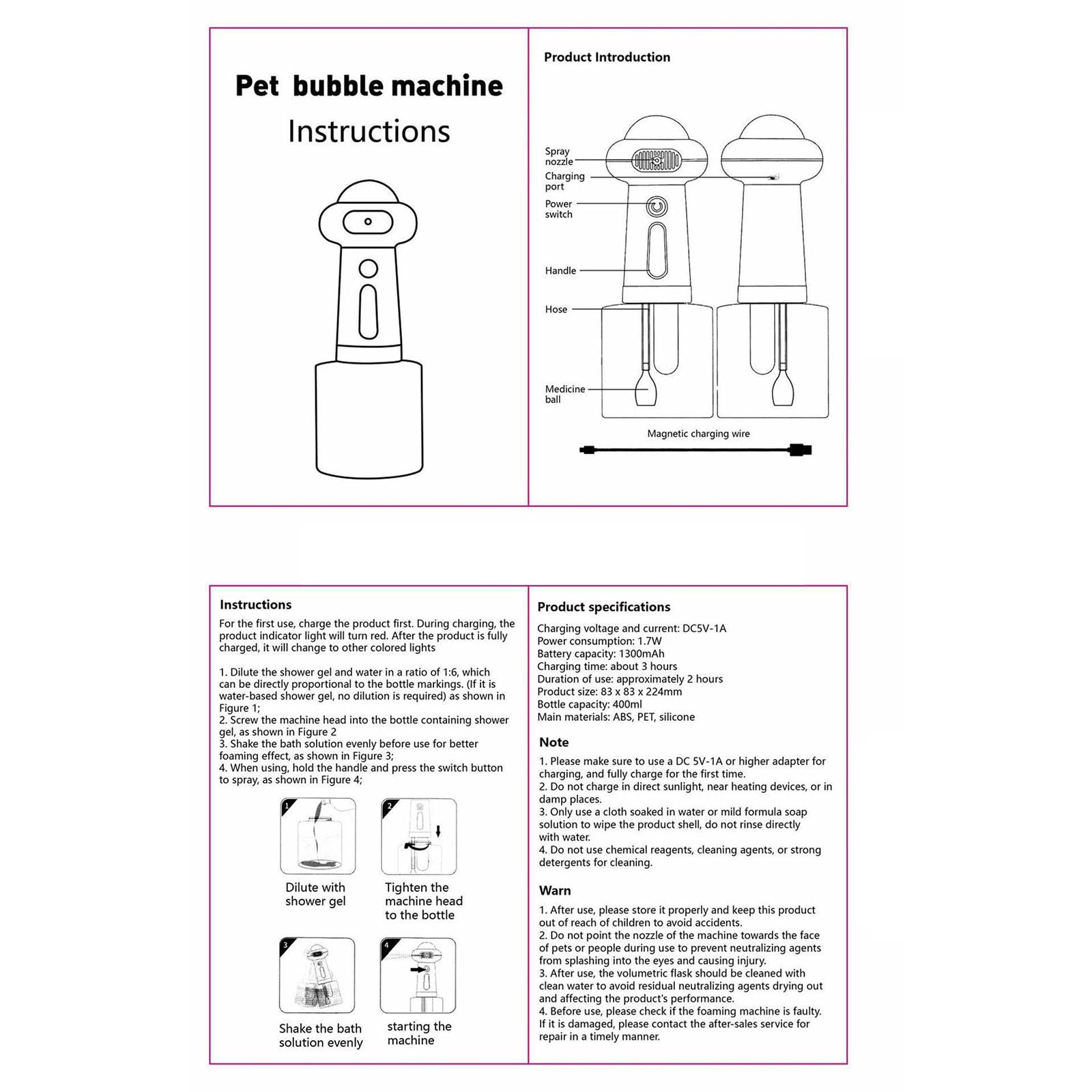 Badeschaum-Maschine für Hunde und Katzen, schnelle Sprudel-Technologie, wassereffizientes Design, Haustier-Seifenspender für Zuhause, Baden, elektrischer Haustier-Seifenspender