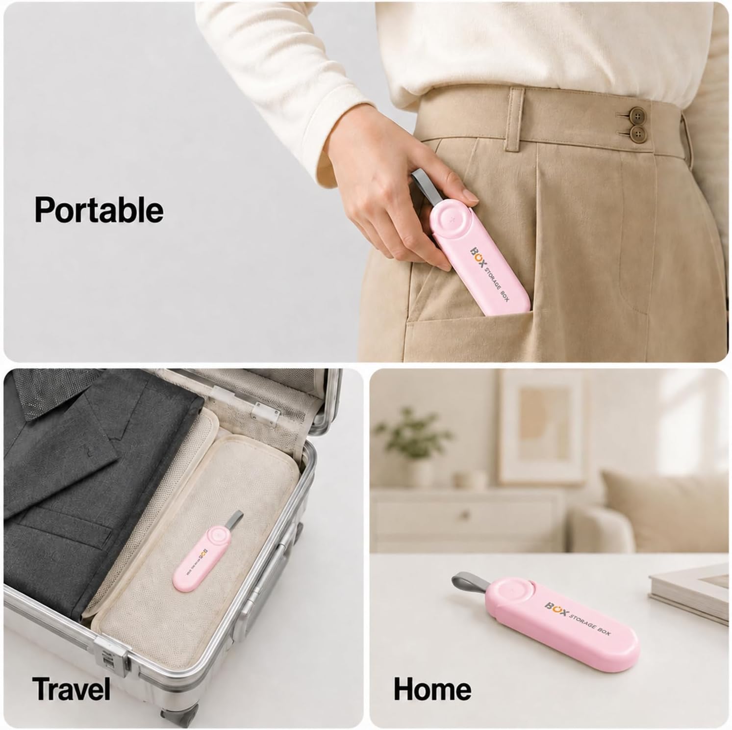 3 Compartment Small Pill Box, Moisture Proof Case, Keychain Pill Holder for Pocket Purse, Daily Portable Medicine Vitamin Container, Fish Oil and Supplement Storage(Cute Pink)