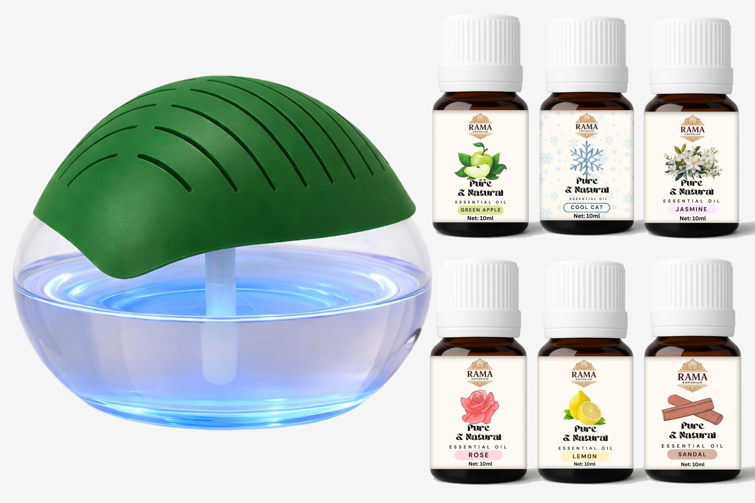 Rama Emporium LED Aroma Diffuser with 5 Fragrance Oils & Bonus Storage Box – Humidifier Air Purifier Combo for Home, Office, Yoga – 500ml Water Tank, Soothing Light & Refreshing Scents-image-3