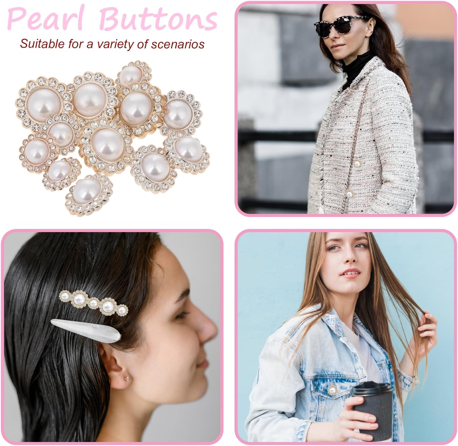 12 PCS Pearl Buttons, Vintage Metal Rhinestone Faux Pearl Buttons Embellishments Set for Coats, Suits, Knitting, Sweaters, Sewing, Crafting, Replacement, Handmade Crafts (Diamond) - Image 4