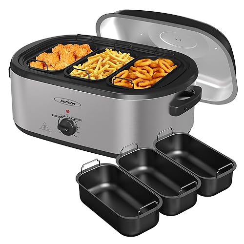 Sunvivi Electric Roaster Oven, Roaster with Removable 3-bin Buffet Server,