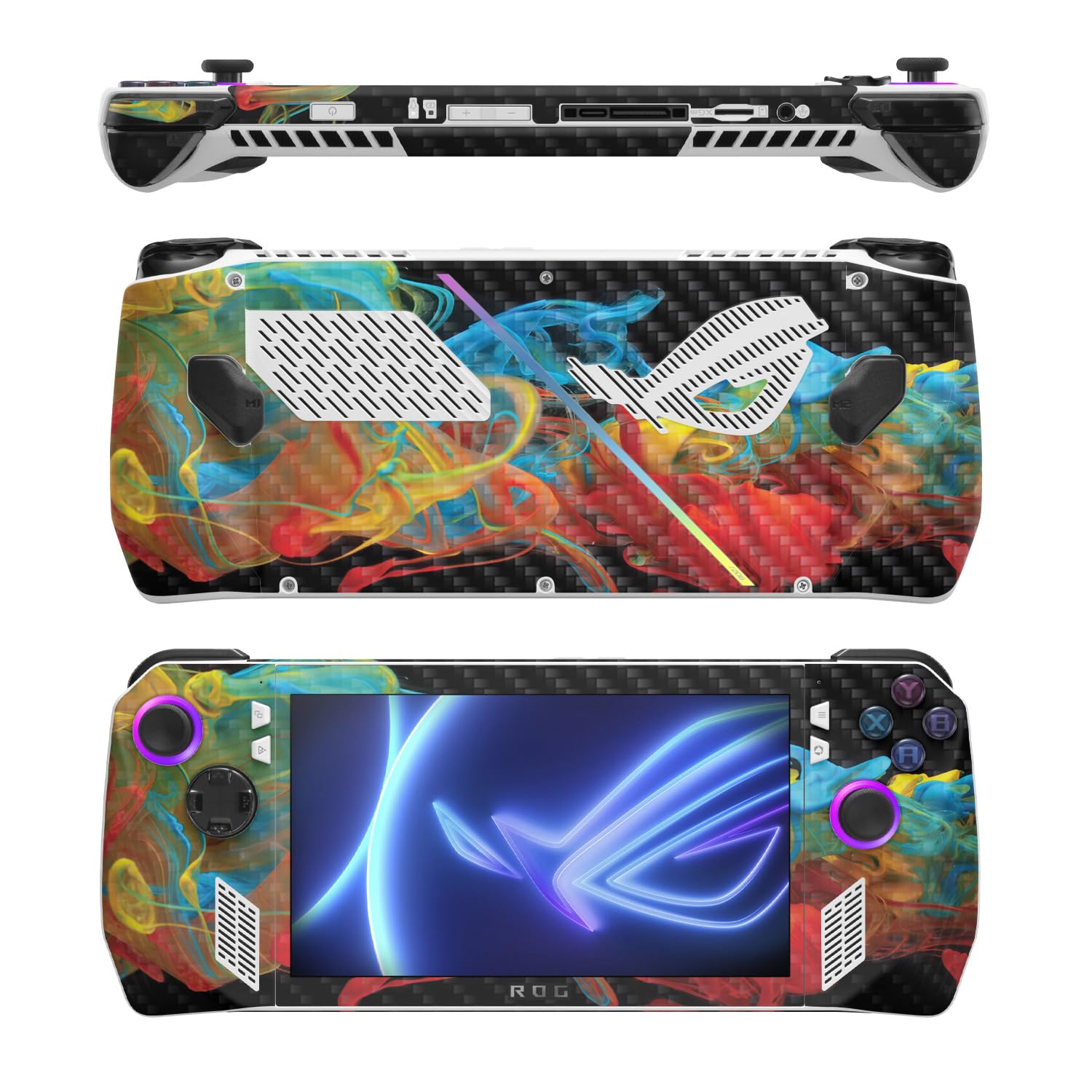 MightySkins Carbon Fiber Skin Compatible with Asus ROG Ally - Primary Smoke | Protective, Durable Textured Carbon Fiber Finish | Easy to Apply