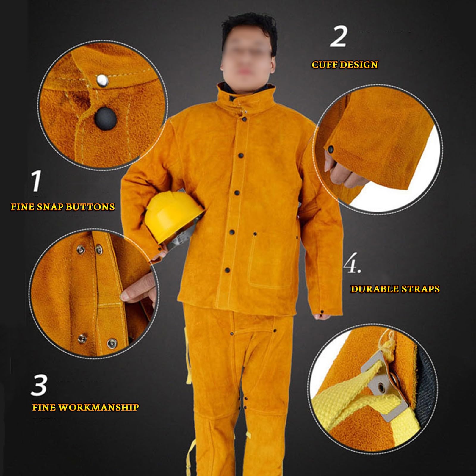 Traje De Serraje para Soldadura Tig Ropa De Protección De Cuero De Vaca Dividido De Alta Resistencia Ropa De Arco Eléctrico Monos De Soldadura De Taller(XL)