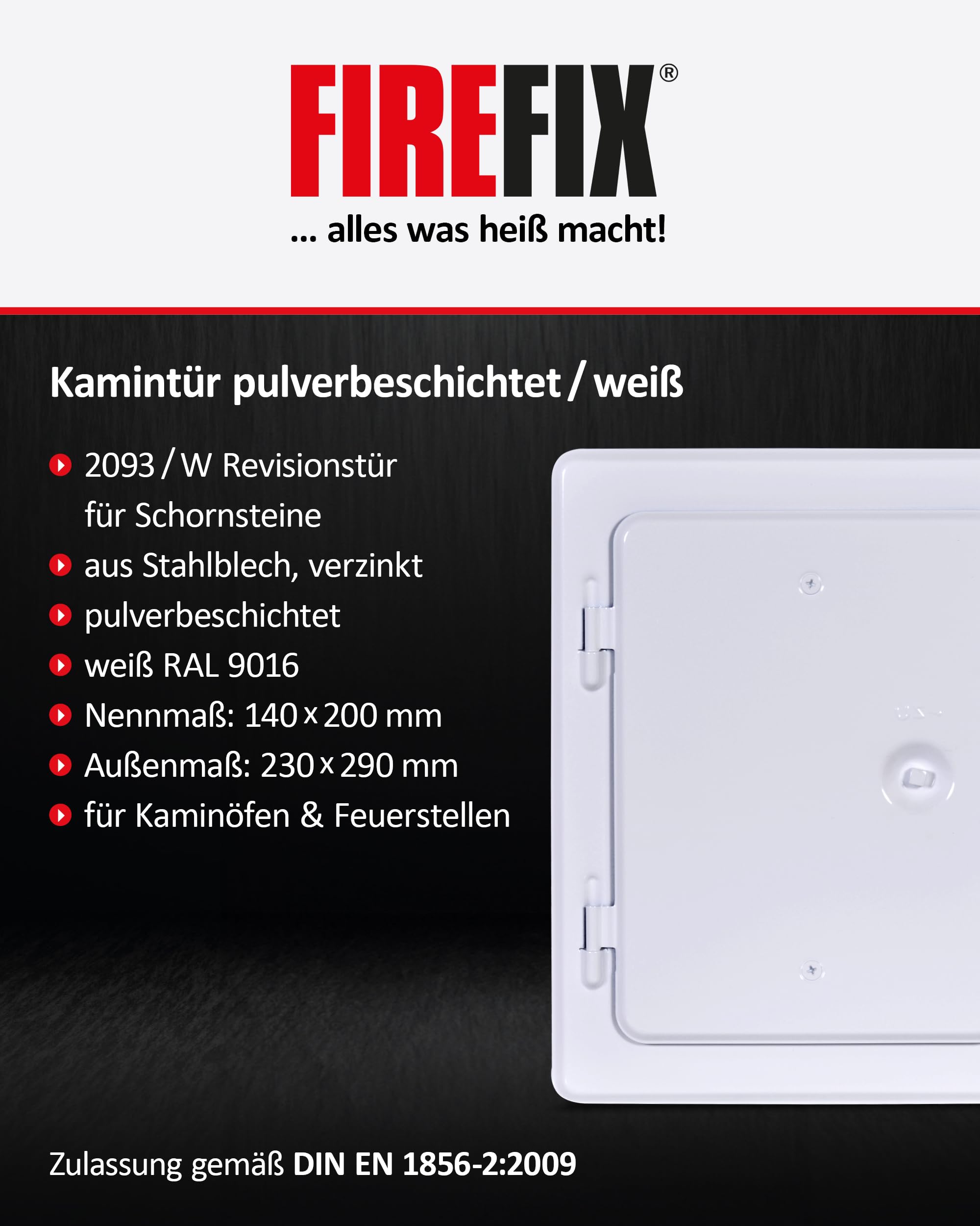 FIREFIX 2093/W Kamintür 140x200 mm I Verzinkte Revisionsklappe aus Stahl für den Schornstein, weiss, pulverbeschichtet I Revisionstür zur Wartung des Kamins