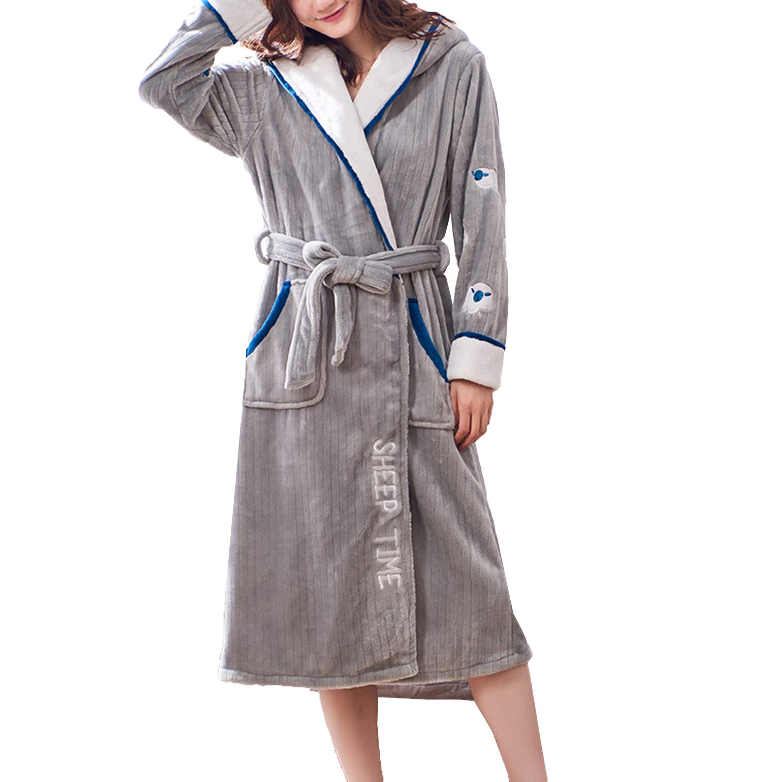 Robe en flanelle chaude pour femme avec capuche isolante contre le froid