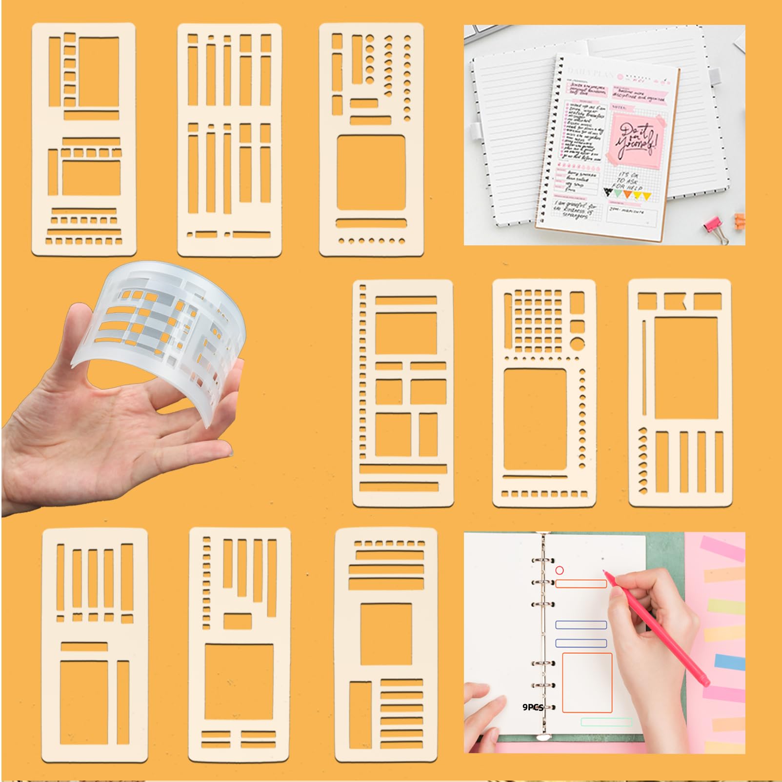 Set de 9 Pochoirs pour Bullet Journal