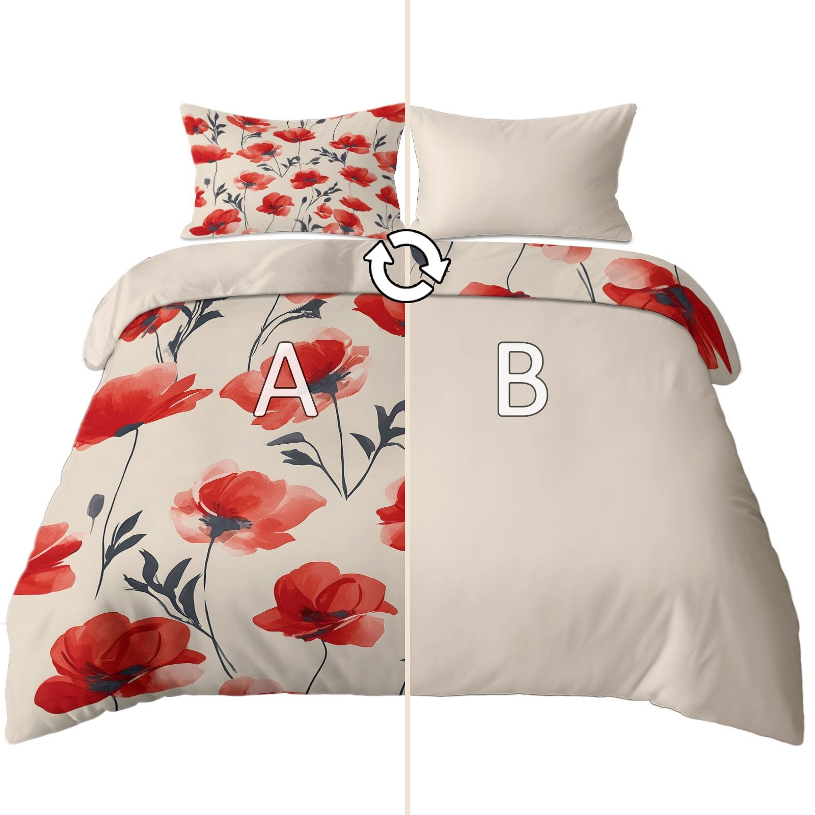 Generisch Nordischer Minimalismus 3-teiliges Bettwäsche-Set, 1 Bettbezug 240 x 220 cm und 2 Kissenbezüge 80 x 80 cm, Beige, Sommer Blumen, Pflegeleicht, Erwachsene, Schlafzimmer