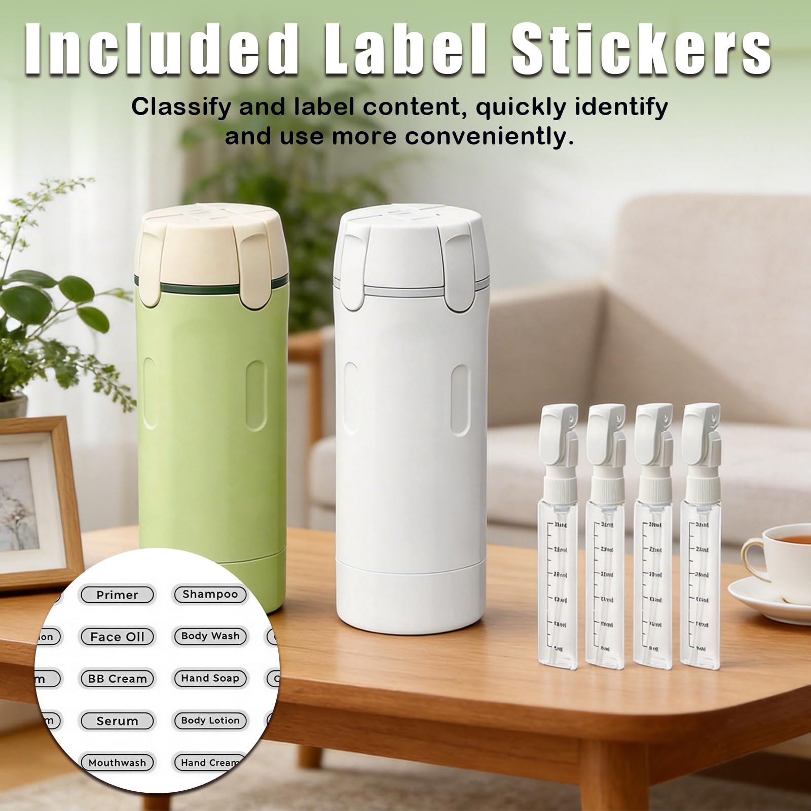 2PCS 4-in-1 Travel Dispenser Bottles, Refillable 40ml Toiletry Containers