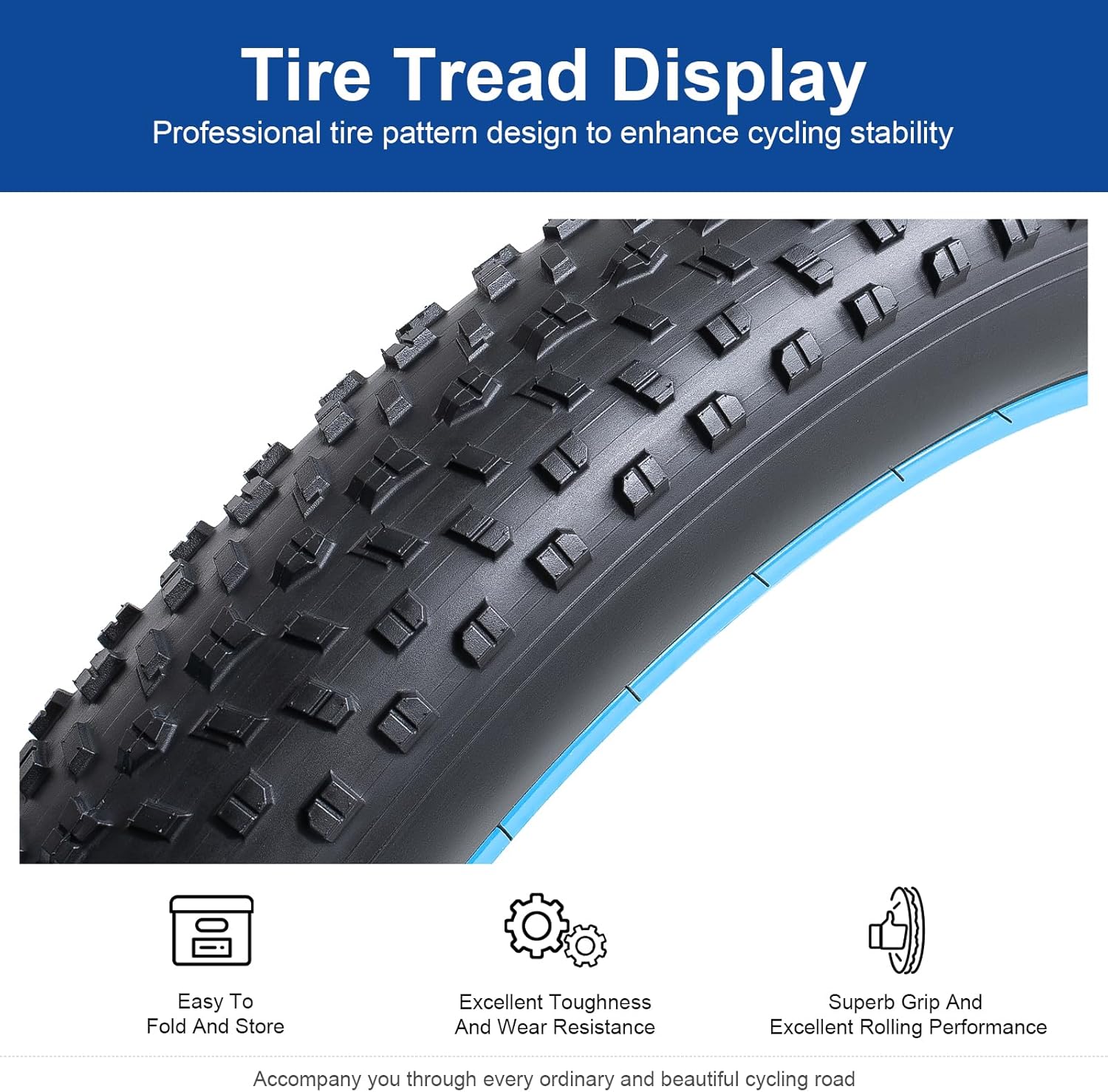 26x4.0 (100-559) Electric Bike Tire 26 inch Fat E-Bicycle Tire Suitable for 26x4 26 X 4.0 MTB/E-Bike Folding Replacement Fat Bike Tire (Single)