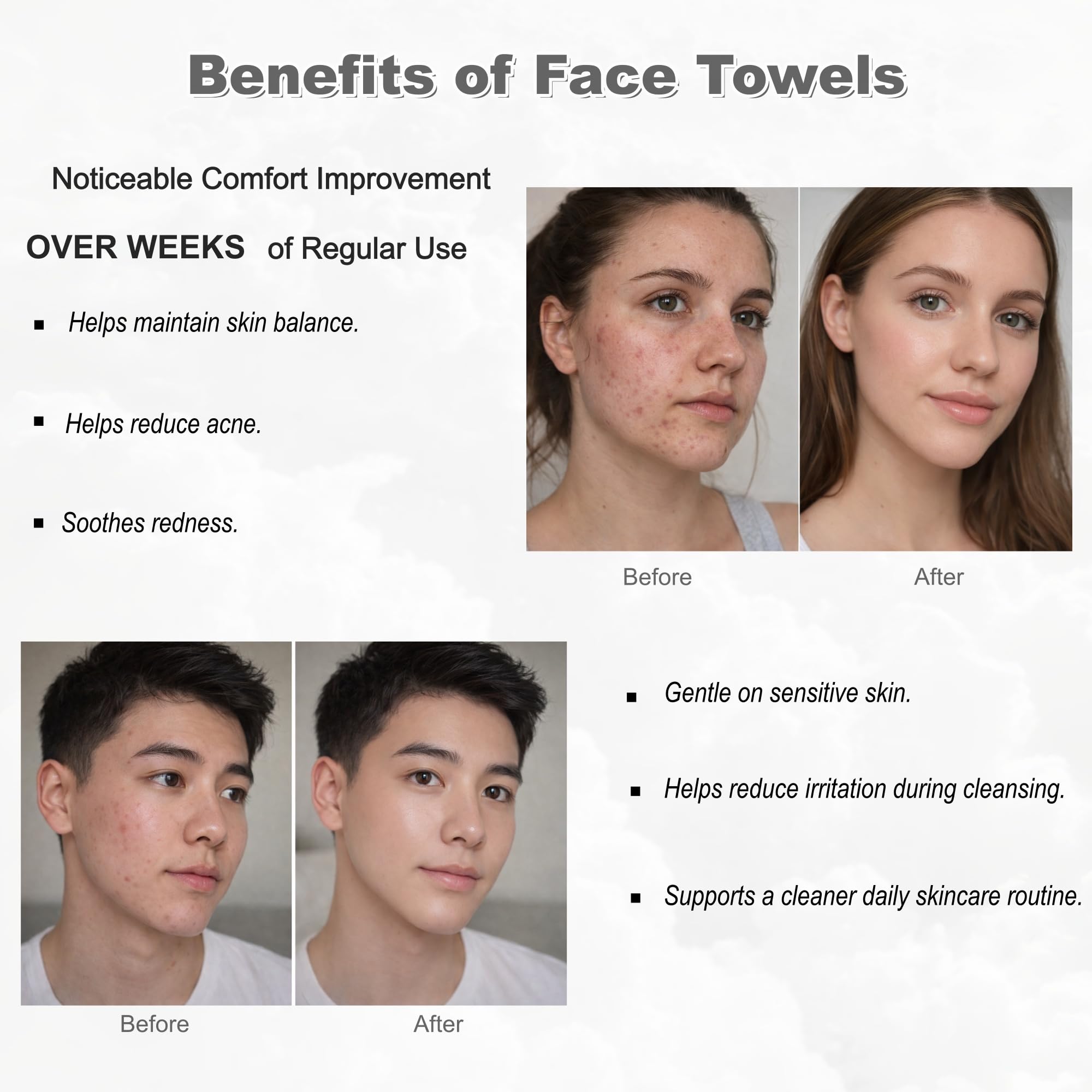 Toallas limpias, toalla facial 100% USDA de base biológica, gruesa, toalla multiusos, lavado y secado facial, toallitas secas desmaquillantes, toallas faciales desechables, paquete de 3 (210