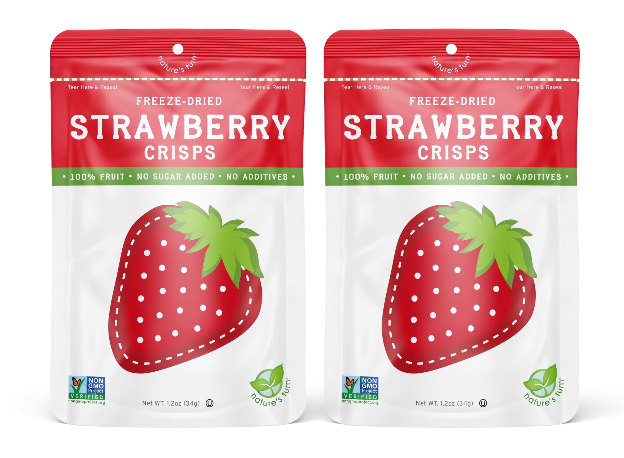 Nature’s Turn Freeze-Dried Fruit Snacks, Strawberry Crisps, Pack of 2 (1.2 oz Each)
