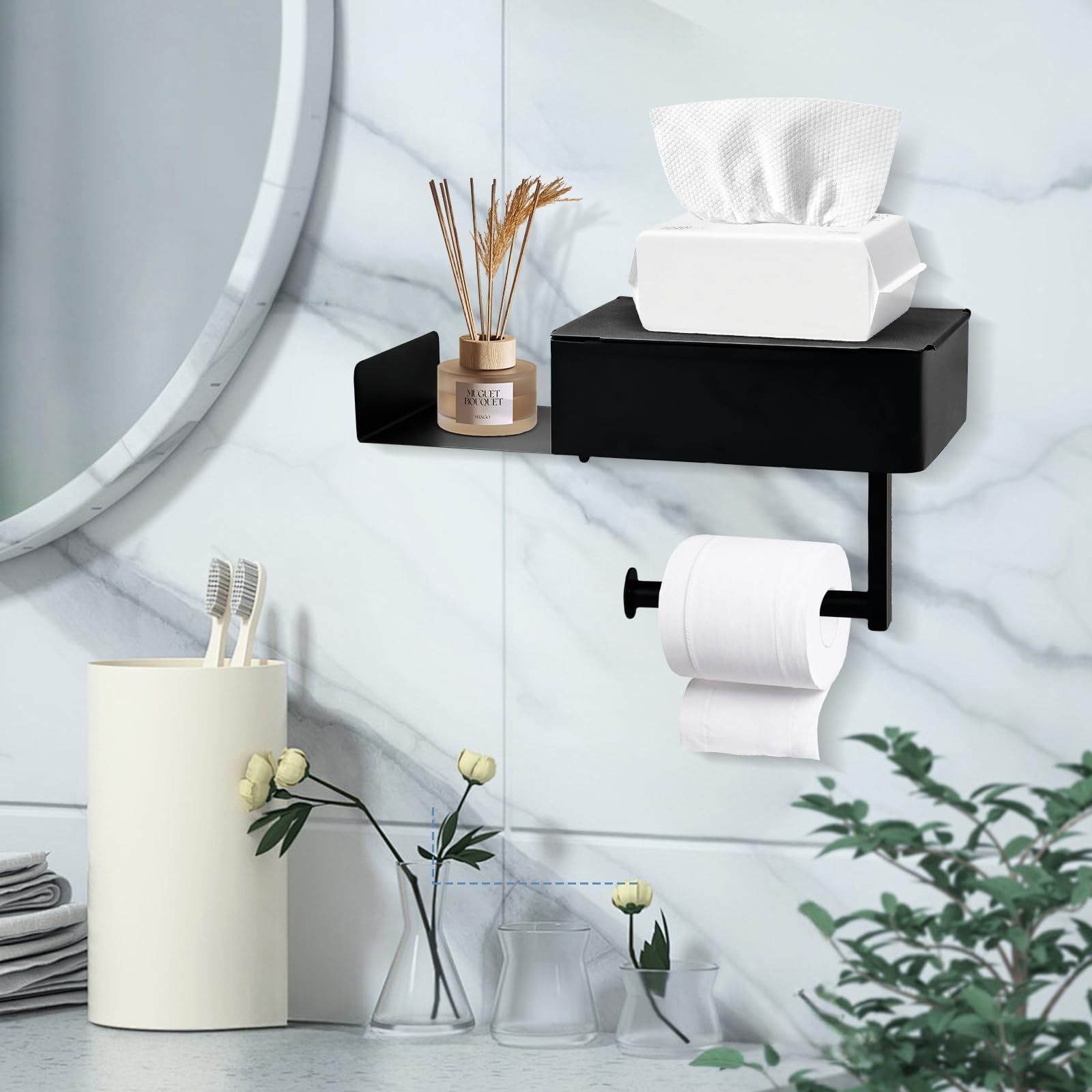 Ziyonix Portarotolo Carta Igienica Senza Foratura, Porta Rotolo di Carta Igienica in Acciaio Inox Autoadesiva Rotolo di Porta Porta Carta Igienica con Scatola per Salviettine Umidificate per Bagno