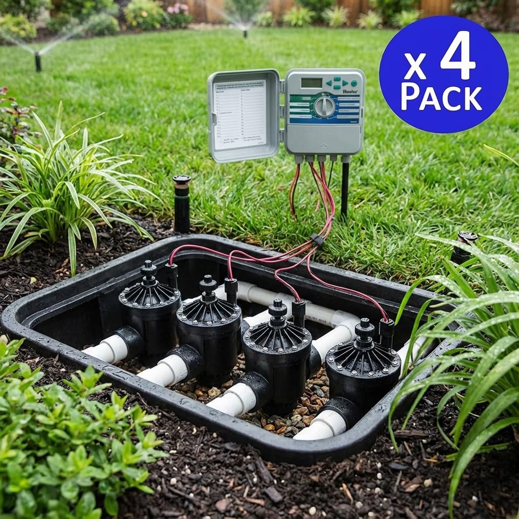 Electrovalvula de Riego 1 1/2" PGV150 Hunter | Pack 4 Electroválvula Jardin 24V con Regulador | Valvula Riego para Programador Electrico