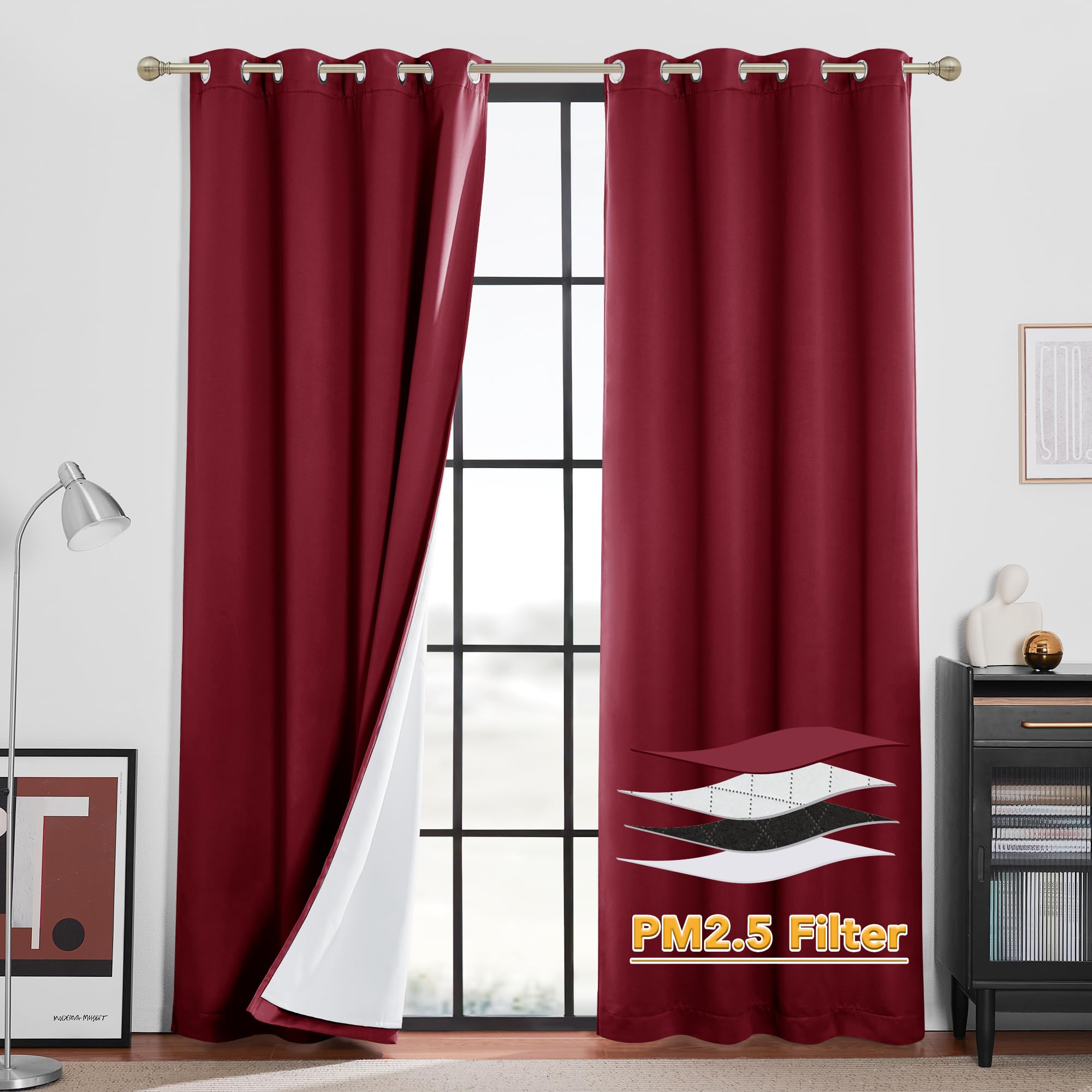 RYB HOME Soundproof & Dust Particle Filtering Curtains Blackout Window Treatment for Bedroom Living Room Divider Nursery Daytime Sleeping Patio Door,