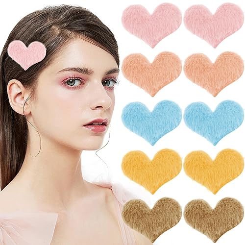 30 pinzas para el pelo con forma de corazón esponjoso Y2K, lindos pasadores de pelo de felpa en forma de corazón de cocodrilo, pinzas decorativas