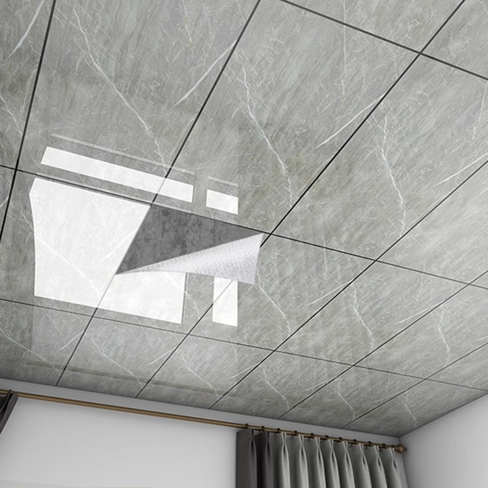 ByteRunning Ceiling Tiles Self Adhesive,Decorative Drop Ceiling Tiles,Strong Adhesion,Easy To Cut,Freely Assemble,For Bedroom,Kitchen,And Living Room Ceilings