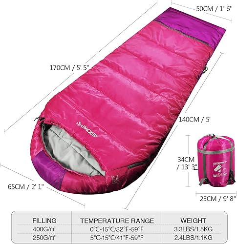 Vista 56 de Redcamp - Saco de dormir para niños, para acampada, 32 a 77 grados, 3 estaciones, clima cálido o frío, para niños, niñas y adolescentes, color azul