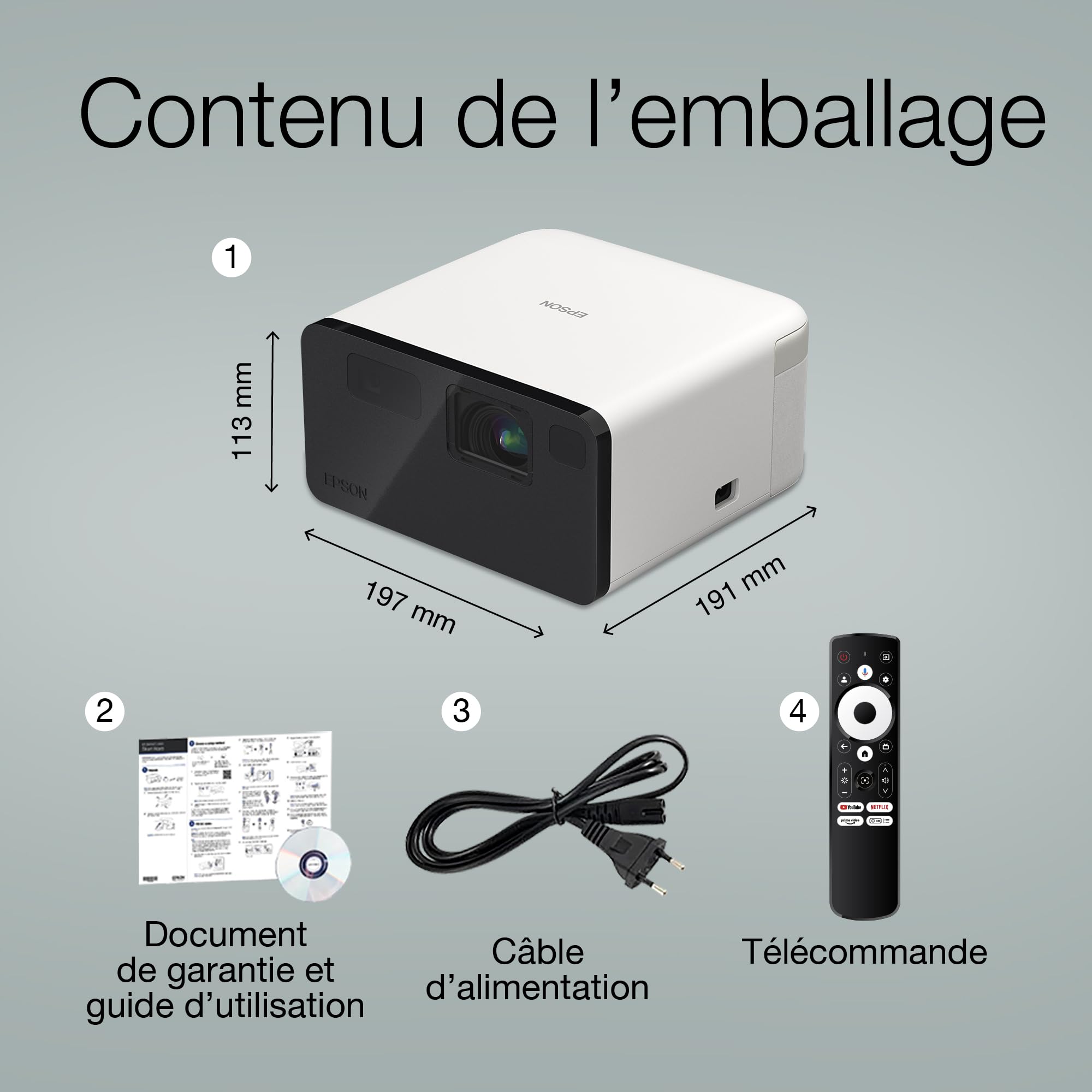 Epson EF-21W Mini Smart Laser Projector | Projecteur Vidéo Portable Full HD, 1920 x 1080p, Haut-Parleur Bluetooth 5W, Projection au Mur, au Sol ou au Plafond, 1000 Lumens, Google TV | 150", Blanc