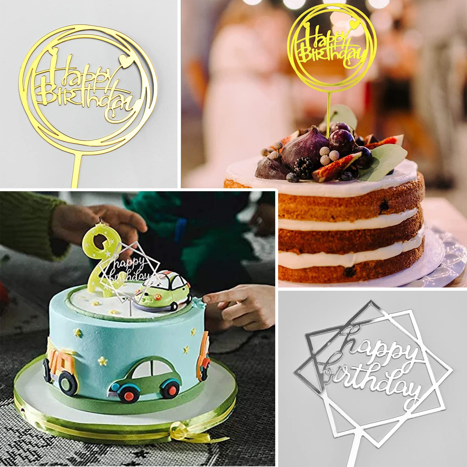 Lanjue Lot De 10 Happy Birthday Cake Topper, Acrylique Paillettes Cupcake Toppers Gâteau D'anniversaire Topper Decoration Gateau Anniversaire Pour Diverses Fêtes Anniversaire,Enfants Et Adultes