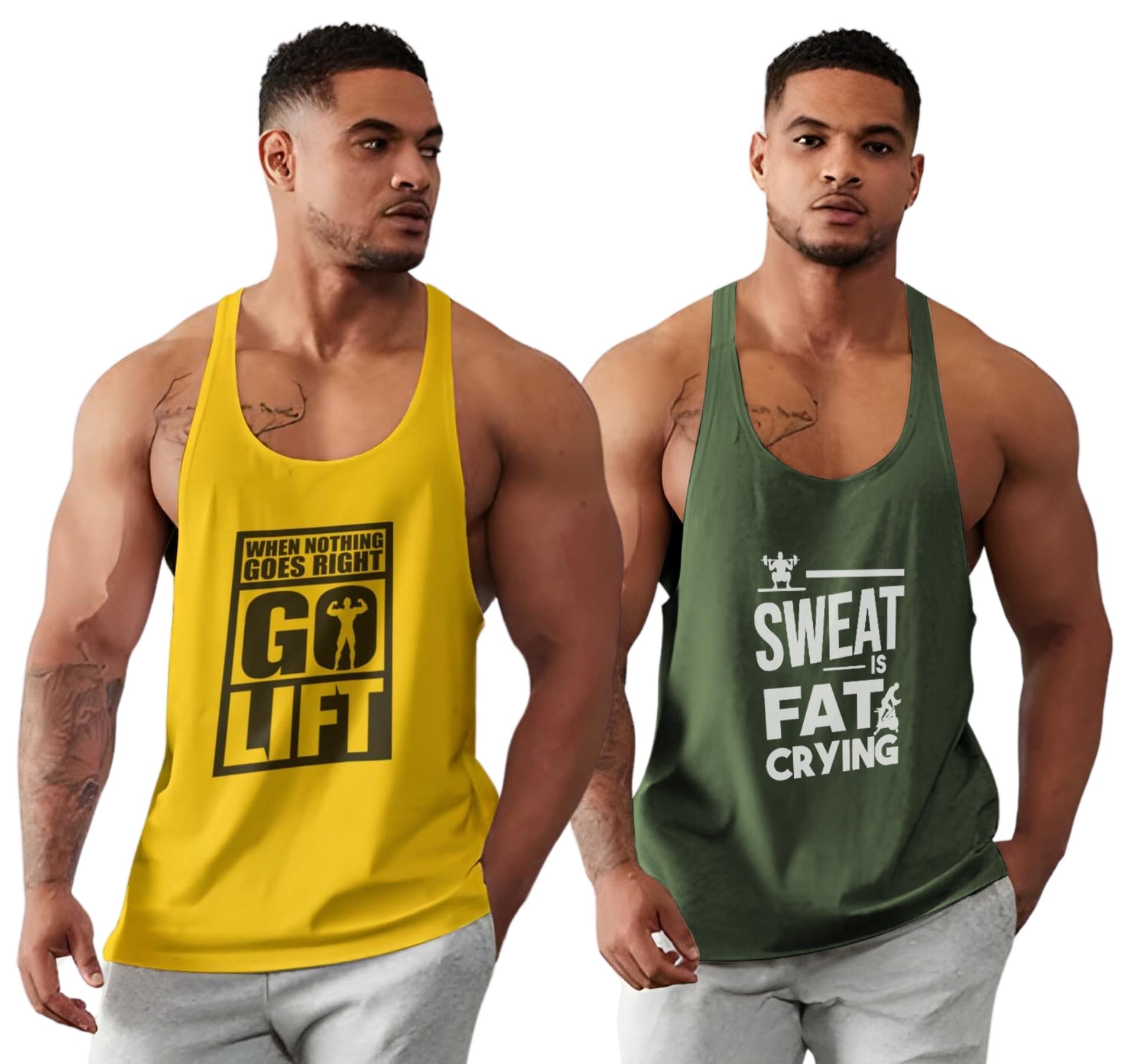 BAB Men's Round Neck Gym Vest | Men Vest Gym | Men Vest Combo | Polyester Printed Vest Pack of 2 | Stylish & Comfortable Vest