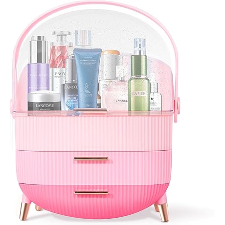 Kids Makeup Organizer Case with Lid & Drawers
