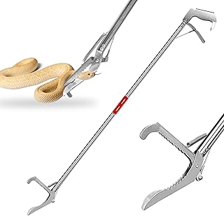 60 Inch Snake Tongs Collapsible Grabber, Stainless Steel Professional Outdoor Catch, Easy to Carry, Rattlesnake Grabber, Wide Serrated Jaw Handling Tool with Auto Lock Snake Catcher