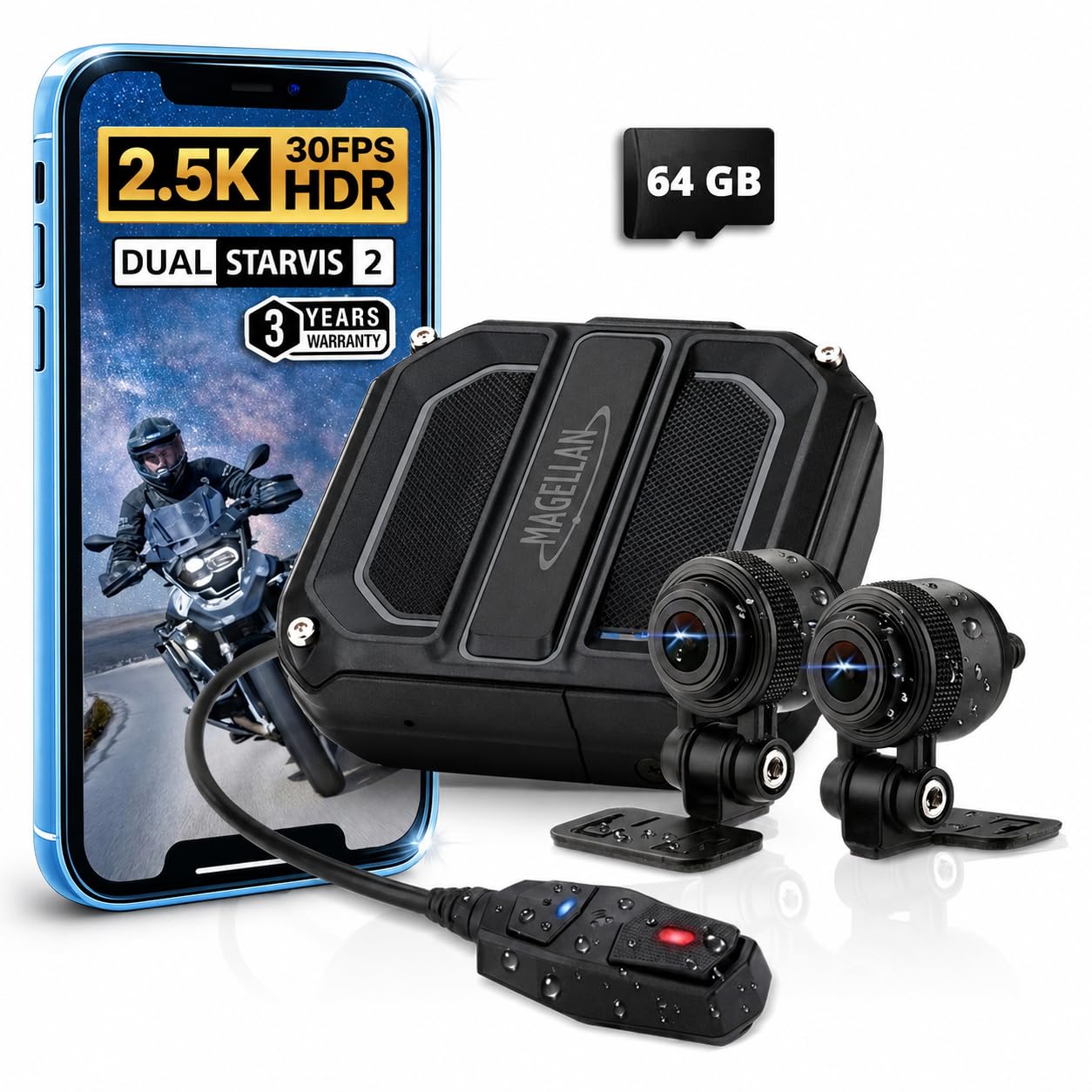 Magellan 2.5K+2.5K Motorcycle Dash Camera
