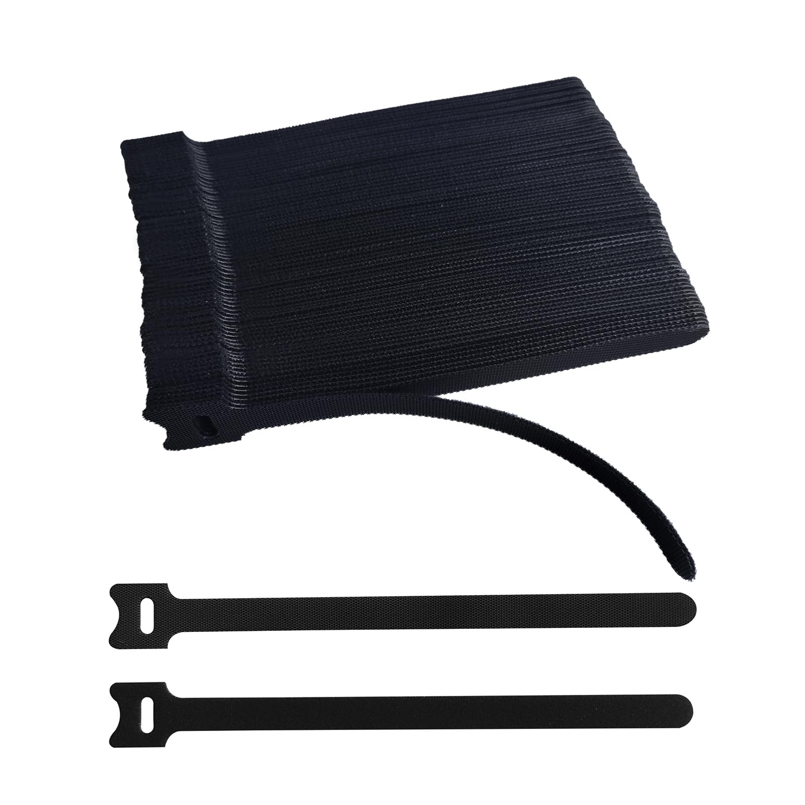 100 PCS 8 Inches Reusable Cable Ties, Adjustable Cord Straps, Cable Organizer, Cord Wrap and Hook Loop Cords Management - Black