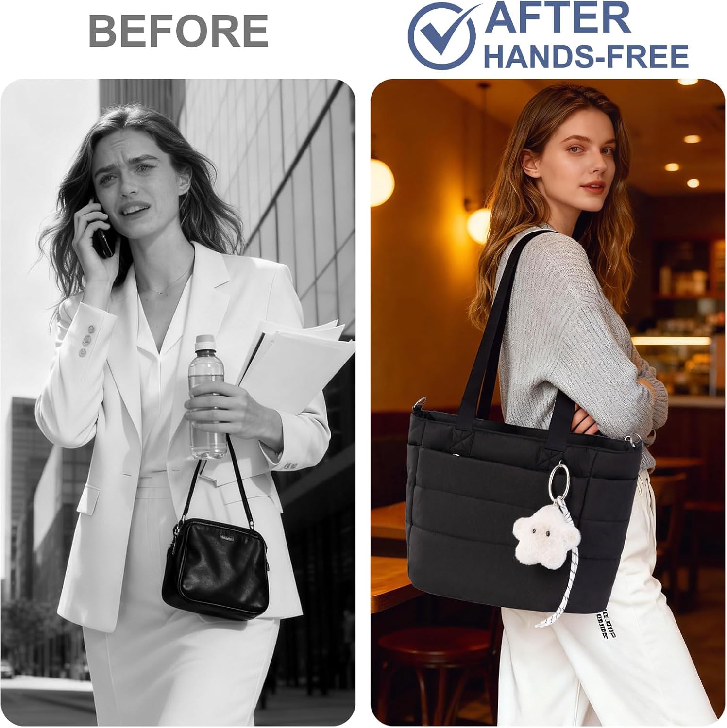 Small Puffer Crescent Shoulder Bag Women - Nylon Quilted Puffy Purse, Mini Work Travel Gym Puffer Tote Bag Adjustable Strap