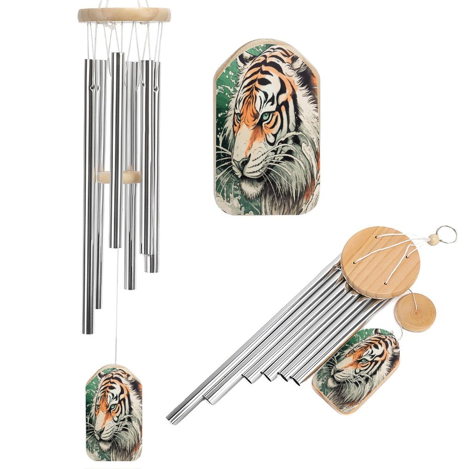 Btcowzrv Style A Hand Drawn Tiger Wind Chimes For Outside, Hanging Windchimes With 6 Aluminum Tubes, Memorial Wind Chime For Patio Backyard Garden And Outdoor Decor