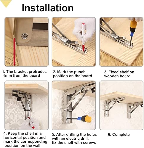 Miniatura 4 de Folding Shelf Brackets 16 Inch with Install Screws, 2 Pieces Heavy Duty Stainless Steel 304 Collapsible Shelf Bracket Wall Mounted Triangle Brackets
